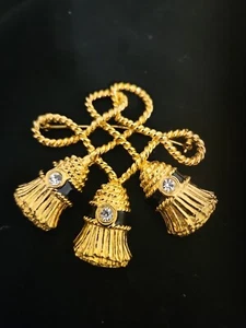 Signierte Ivana Trump große Brosche goldfarben schwarz Quasten Strass - Bild 1 von 6