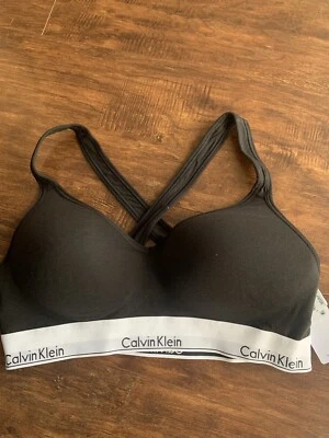 NWT CALVIN KLEIN 1654 MODERN COTTON LIFT UP BRALETTE  LARGEsz BLACK REG$46 - Image 1 of 4