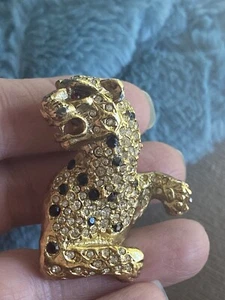 Vintage Red Eyed Gold Tone Pave Rhinestone Leopard Panther Pin Brooch - Picture 1 of 6