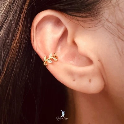 Brazaletes de oreja chapados en oro 925 hojas envolventes sin piercing Foto 1 de 4