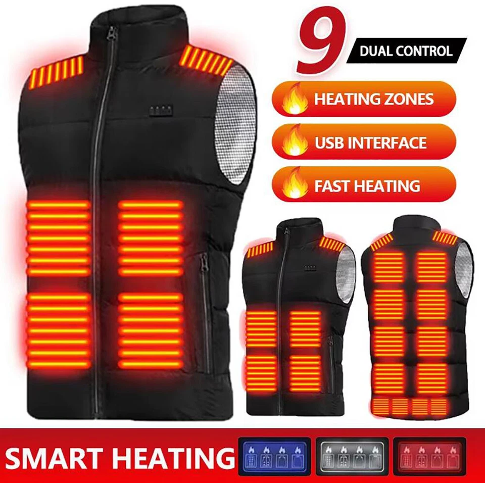 9 Zones Heated Vest Electric USB Jacket Winter Warm Men Women Body Heating Coat - Image 1 of 4