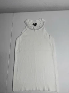 Lola B Knit Ribbed Halter Tank Top White Rhinestone Trim Size M - Picture 1 of 8