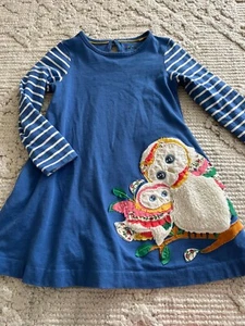 Girl's MINI BODEN Size 4-5 Blue Owl Applique Dress - Picture 1 of 2