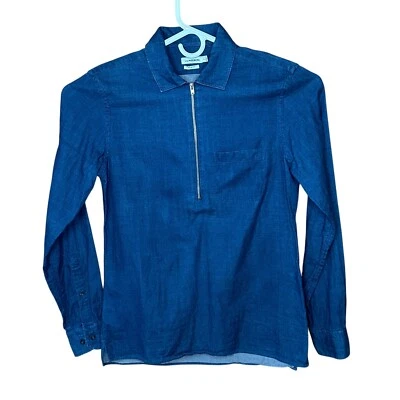 J.Lindeberg Daniel 1/2 Zip Shirt Mens Small Slim Double Indigo Blue LS Cotton - Image 1 of 4