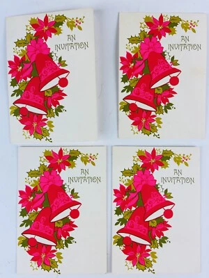 Tarjeta de felicitación de invitación de cumpleaños vintage sello Navidad flor de pascua rosa Foto 1 de 4