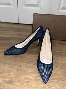 NWT Anthropologie Jon Josef People Navy Suede Perforated Leather Pumps Size 6.5 - Picture 1 of 8
