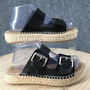 Soda Sandals Womens 9 Buckle Strap Wedge Slide Espadrille Black Faux Leather - Picture 1 of 15