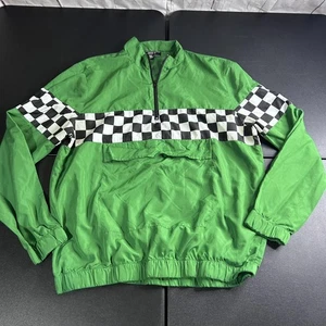 Forever 21 Jacket Mens Extra Large Green Windbreaker Half Zip Checkered Racing - Picture 1 of 5