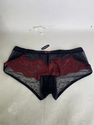 Adore Me Mujer Plus 0X 12-14 Hipster Ropa Interior Panty Negro Rojo Oscuro Encaje Malla Foto 1 de 4