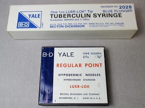 B-D YALE 1cc 1YBTL Glas Tuberkulin Spritze Luer Lock + 2 B-D Yale Nadeln, NOS - Bild 1 von 5