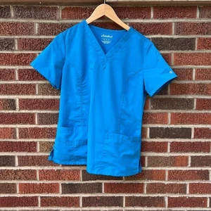 Sanibel True Blue V Neck Short Sleeve Scrubs Top - Picture 1 of 3