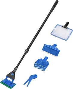 Aquarium Cleaning Tools, Fish Tank Cleaner Kit with Adjustable Long Handle, 5 in - Picture 1 of 12