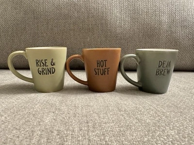 Set of 3 Expression Espresso Coffee Mini Stoneware Cups Mugs Earth Tone Colors - Image 1 of 4