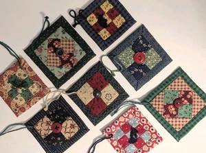 8 Feather Tree Handstitched Quilted Patchwork Christmas Ornaments 2-3" Vtg - Picture 1 of 4