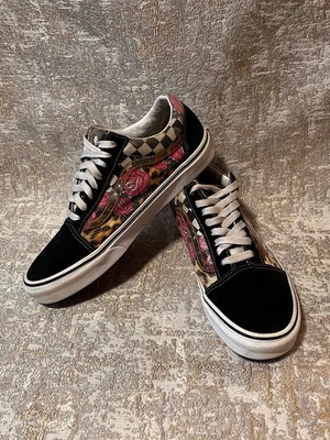 VANS Old Skool Low-Top Sneaker Black Suede Rose Leopard Check Skate USM8.5 USW10 - Image 1 of 4