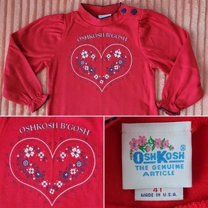 VTG Oshkosh B'Gosh 4T Red Bandana Heart Graphic Print Long Sleeve Ruffle USA - Picture 1 of 12