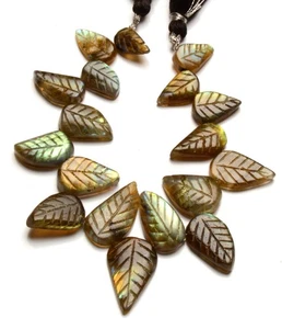 Natural Rainbow Fire Labradorite Gems 13 to 23 mm Carved Leaf Shape Beads 7" - Picture 1 of 11