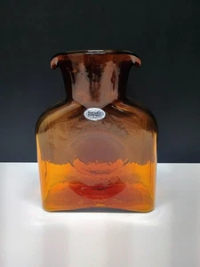 Blenko Glass Amber 384 Water Bottle Large 9 in with sticker and sand blasted - Picture 1 of 9