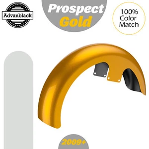 Advanblack PROSPECT GOLD Fits 09+ Harley 21" Reveal Wrapper Hugger Front Fender - Picture 1 of 9