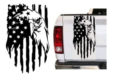 Distressed American Flag Eagle Truck Tailgate Vinyl Decal Sticker - Image 1 of 3