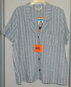 Women's SS Hang Ten Button Front Top-Lt. Blue-XXL-Linen & Rayon-New With Tags - Picture 1 of 7