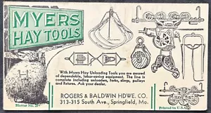 SPRINGFIELD MO. MYERS HAY TOOLS Illustrated INK BLOTTER~FARMER HAY WAGON & TOOLS - Picture 1 of 2