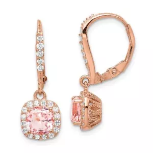 925 Sterling Silver Rose Tone Pink Crystals CZ Halo Dangle Earrings - Picture 1 of 5