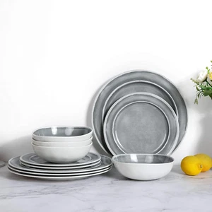 Melamine Dinnerware Set - 12Pcs Dishes Dinnerware Set for 4, Indoor and Outdoor - Picture 1 of 9