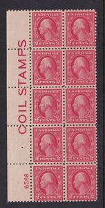 1914 Sc 425 2c MNH nice OG, COIL WASTE plate block of 10 (C1 - Picture 1 of 1