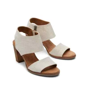 New $90 TOMS Women SZ 7Natural Yarn Dye Majorca Cutout Open Toe Heeled Sandals - Picture 1 of 5
