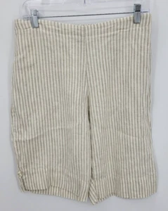 Pantalones Goddess Gear para mujer a rayas tostadas medianas lino orgánico recortados por capas - Imagen 1 de 9