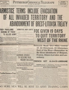 Pittsburgh Chronicle Telegraph 11/11/1918 World War I Commemorative issue A20 - Picture 1 of 3