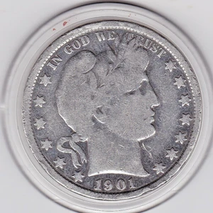 1901 P Barber Half Dollar (90% Silver) Coin, 50 Cents. - Picture 1 of 2