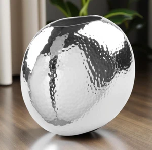 Fink LUNA B 16/ H 14/ T 9 cm Dekovase Metall silberfarben Blumenvase Tischvase - Bild 1 von 3