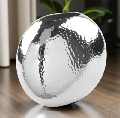 Fink LUNA B 16/ H 14/ T 9 cm Dekovase Metall silberfarben Blumenvase Tischvase - Bild 1 von 3