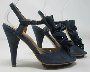 Aldo size 4 (37) blue suede high heel platform ruffle platform peep toe sandals - Picture 1 of 12