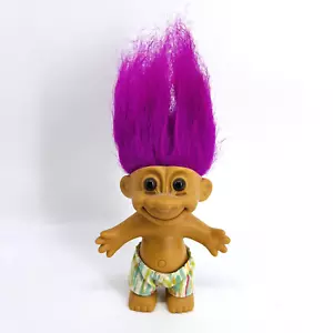 VTG RUSS PURPLE HAIR TROLL DOLL IN TROPICAL COLORFUL BEACH SHORTS-POP CULTURE - Picture 1 of 9
