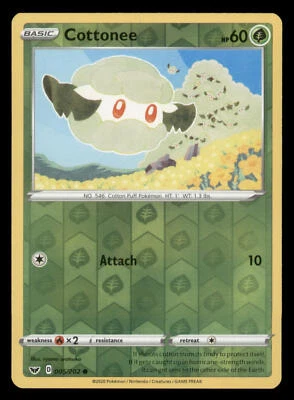 Cottonee SWSH01: Sword & Shield Base Set #005/202 Common,Reverse Holo LP - Image 1 of 2