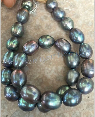 10-11mm Genuine Natural Tahitian Peacock Black Baroque Pearl Necklace 14-48'' - Image 1 of 4