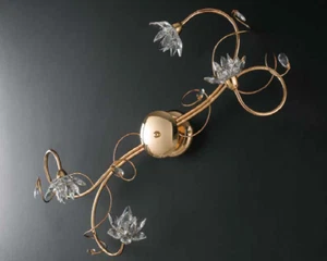 DECKENLEUCHTE MIT 4 LEUCHTEN AUS GOLDGUSS MIT TROPFEN UND KRISTALLBLUMEN - Bild 1 von 7