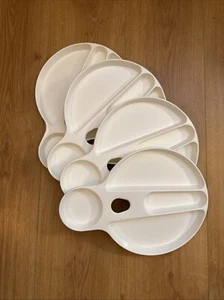 Vintage Frank Odell BBQ Picnic Camping Plastic Plates Food Trays White Set Of 4 - Picture 1 of 2
