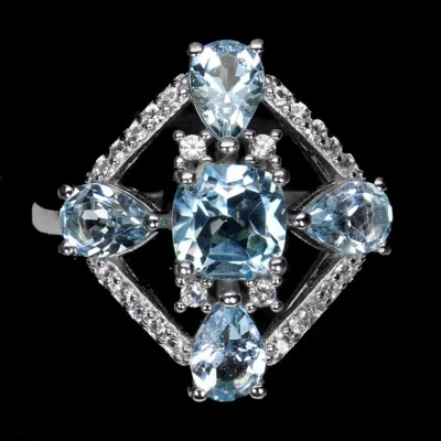 925 Anello Argento Sterling Cuscino Topazio Blu Cielo 5mm Gemma Gioielli 8.5 - Immagine 1 di 4