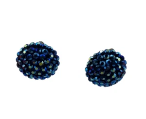 Vintage blaue runde Clip-On-Ohrringe mit Strass Kuppel Kreis hergestellt in den USA - Bild 1 von 19