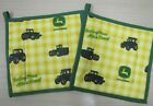 2 TWO new potholders hot pads John Deere yellow green tractor logo kitchen