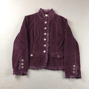 J Jill Jacket Womens SP Purple Corduroy Button Up Long Sleeves Ruffled Trim - Picture 1 of 10