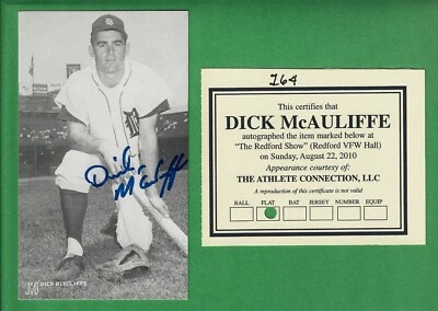 JD MCCARTHY POSTCARD DICK MCAULIFFE SIGNED DETROIT TIGERS - Image 1 of 2