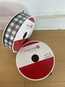Wired Plaid Ribbon, Buffalo Check, Black/White | 100% Polyester | 7/8 in x 30 ft - Picture 1 of 4