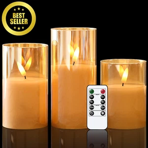 Glass Flameless Candles, LED 3D Wick, Battery Operated, Gold, Pack of 3 - Picture 1 of 12