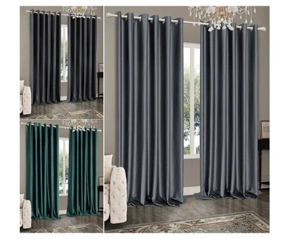 Ready Made Thermal Blackout Eyelet Ring Top Thick Curtains Pair Panels - Image 1 of 4