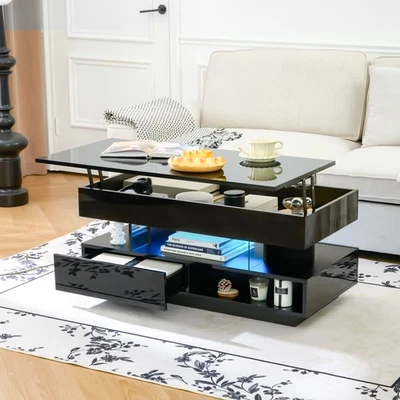39.3 in Lift Top Coffee Table with Hidden Compartment Ajustable LED Lights - Image 1 of 4